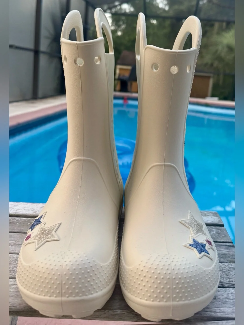 CROCS HANDLE IT WESTERN SUMMIT WHITE GLITTER STARS BIG GIRLS J6~NEW